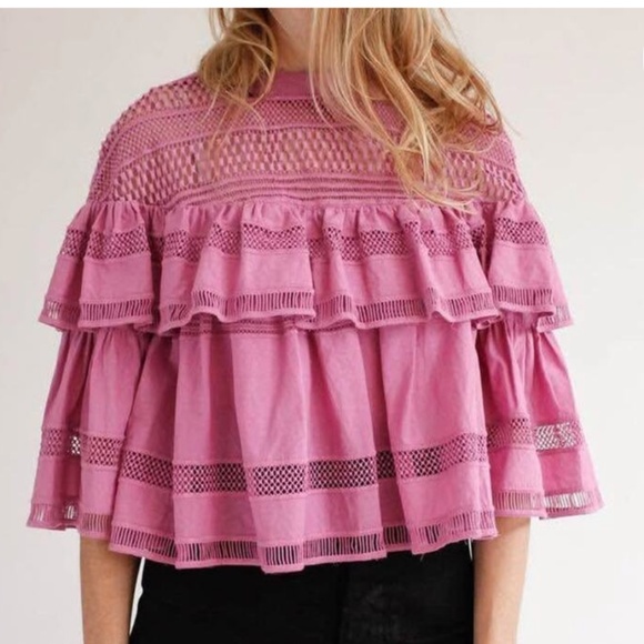 Sea New York Ruffle Baja Lace Cropped Purple Top Size 10 - Picture 1 of 7